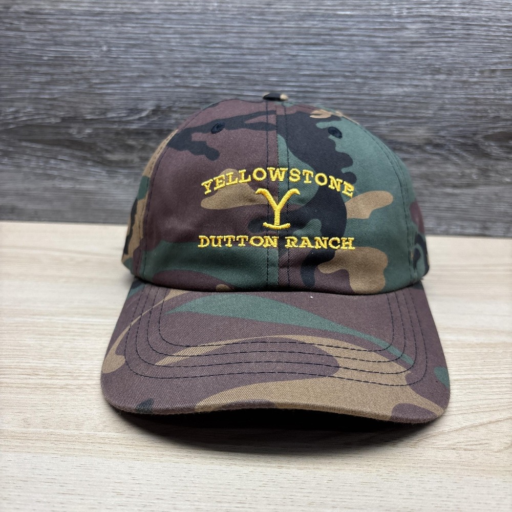 Yellowstone Dutton Ranch Hat Cap Strap Back Camo Green Brown Embroidered Mens